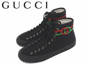 13万新品◆7H=26.5㎝◆GUCCI グッチ 黒 GG刺繍ハイカットスニーカー 1円