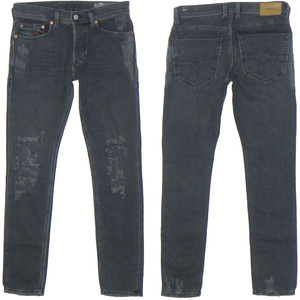 DIESEL TEPPHAR W30 スリムキャロット ストレッチデニムパンツ クラッシュダメージ加工 黒/ブラック SLIM-CARROT 085AJ STRETCH ディーゼル