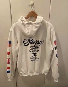 stussy ステューシー パーカー　プルオーバー　ホワイト　国旗ロゴ　完売品