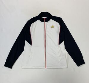 (レディース) adidas アディダス // CLIMA LITE 長袖 フルジップ ジャージ トラック ジャケット (白×紺系・切替) サイズ L