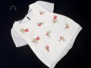 ネコポスOK QUEENS COURT クイーンズコート 刺繍 ブラウス シャツ size1/白 ■◆ ☆ ega5 レディース