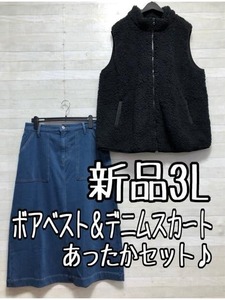 新品☆3L♪あったか♪ボアベスト＆蓄熱・保温ロングスカート☆p581