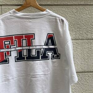 90s USA古着 白 プリントTシャツ 半袖Tシャツ FILA ATKLETICS フィラ アメリカ古着 vintage ヴィンテージ ビッグサイズ ロゴ