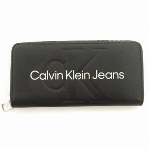 カルバンクライン CALVIN KLEIN ラウンドファスナー 長財布 ロングウォレット ロゴ 型押し 黒 ブラック ■GY18 メンズ