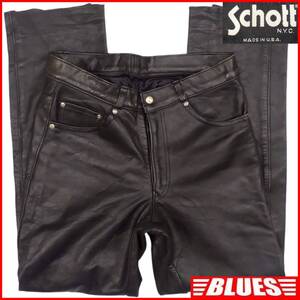 即決★アメリカ製 Schott★W32 レザーパンツ ショット メンズ W32 黒 90s ビンテージ 本革 ライダースパンツ 本皮 パンクロック