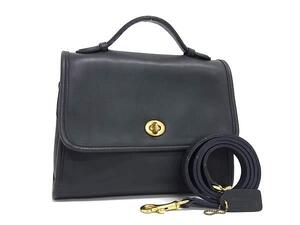 1円 ■美品■ COACH コーチ 9870 オールドコーチ ヴィンテージ USA アメリカ製 レザー 2WAY ハンドバッグ ショルダー ネイビー系 FF3305