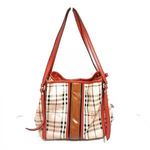 バーバリー Burberry トートバッグ - PVC(塩化ビニール)×レザー ベージュ×オレンジ×マルチ チェック柄 バッグ