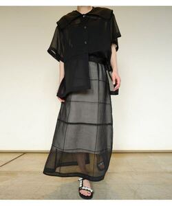 LE CIEL BLEU オーガンザマキシスカートOrganza Maxi Skirt シアー　スカート　チェック　マキシスカート¥25,300 ブラック　38 2374