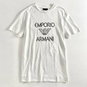 Ef7《美品》EMPORIO ARMANI エンポリオアルマーニ プリントTシャツ 半袖カットソー フロントロゴ◎ S相当 ホワイト メンズ 紳士服