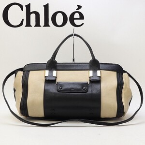 ◆Chloe クロエ ALICE アリス レザー 2Way 斜め掛け ショルダー ハンド バッグ ライトベージュ×ブラック