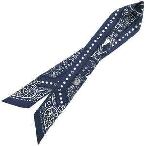 美品 エルメス スカーフ HERMES シルク ツイリー Entre Ciel et mer Bandana バンダナ柄 ネイビー レディース 02543