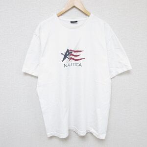 XL/古着 ノーティカ NAUTICA 半袖 ブランド Tシャツ メンズ ビッグロゴ 大きいサイズ コットン クルーネック 白 ホワイト 24