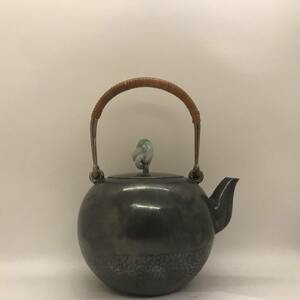 純銀製　金谷五郎三郎　望月形湯沸　銀瓶　煎茶道具