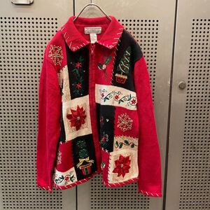 古着　ヴィンテージ　vintage パーカー　ジップパーカー　クリスマス　カラフル　派手　個性派