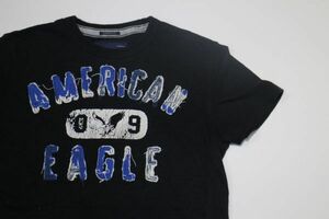 【古着美品アメリカンイーグルアウトフィッターズ刺繍ロゴTシャツ黒S】AMERICANEAGLE OUTFITTERSニューヨークアメカジ