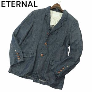 ETERNAL 備中倉敷工房 倉 エターナル 春夏 麻 リネン100％★ デニム テーラード ジャケット Sz.M　メンズ 日本製　A4T03298_3#M