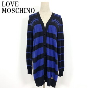 LA4405 モスキーノ カシミヤ 長袖 ロングニットカーディガンLOVE MOSCHINO ブラック×ブルー アンゴラ ブラックL