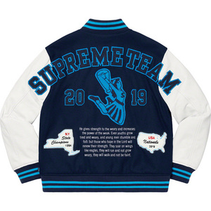 希少★新品本物【紺★L】★Team Varsity Jacket チームバージティ レザージャケット 正規店購入 シュプリーム 限定 入手困難 Supreme 19A/W