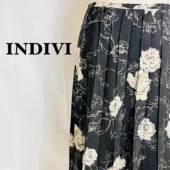 INDIVI インディヴィ 花柄 フレアスカート ネイビー 膝下 サイズM 紺