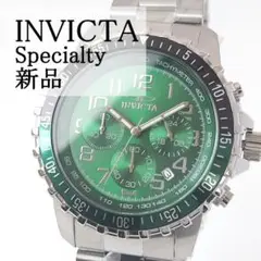 グリーン ブラック新品INVICTAメンズ腕時計シルバー黒ツートーン日付クロノ