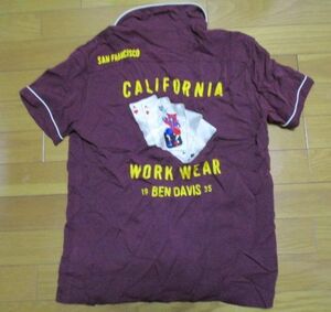 BEN DAVIS　トランプ柄　ボウリングシャツ　Mサイズ　刺繍　SAN FRANCISCO　CALIFORNIA　レーヨン　チェーンステッチ