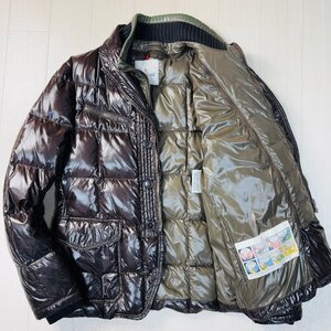 美品/表記2 M-L相当★モンクレール/MONCLER MAYENNE レイヤード ダウンジャケット テーラード ブルゾン 2way ロゴワッペン メンズ 焦茶