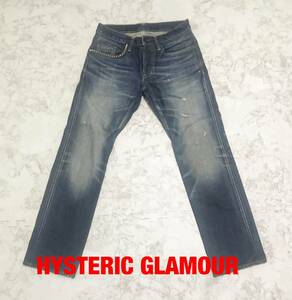 ヒステリックグラマー HYSTERIC GLAMOUR ジーンズ W28 スタッヅ ジーパン 縦落ち 赤耳 ストレート 古着 ボタンフライ デニムパンツ USED品