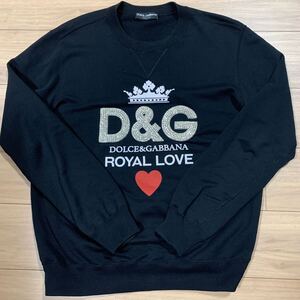 美品 ドルチェアンドガッバーナ D&G クリスタルロゴ スウェット メンズ 黒48クラウン ハート トレーナー ROYALLOVEDOLCE&GABBANA