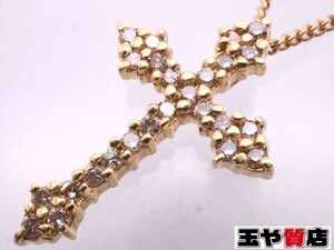 ブラウンダイヤ0.30ct クロスペンダント ネックレス K18YG イエローゴールド