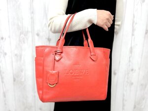 美品 LOEWE ロエベ ヘリテージ トートバッグ ハンドバッグ バッグ レザー コーラルレッド A4可 79988