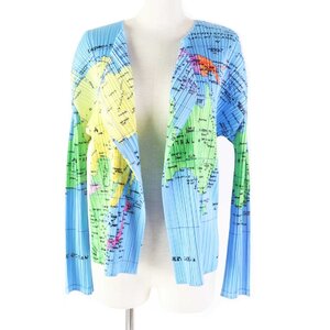 極美品◎PLEATS PLEASE プリーツプリーズ イッセイミヤケ 2008SS PP81-J0594 世界地図柄 Worid Map カーディガン ライトブルー マルチ 4