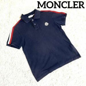 MONCLER モンクレール ポロシャツ トリコロールワッペン 半袖 ワッペン ワンポイント ロゴボタン ネイビー XS メンズ