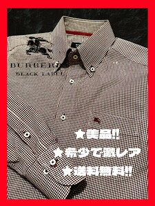 ◆送料無料！★美品＋高級クリーニング*◆BURBERRY BLACK LABEL,バーバリーブラックレーベル*長袖シャツ*ギンガムチェック柄*濃赤*S~M相当