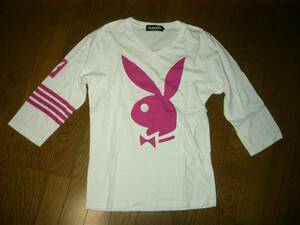 HYSTERIC GLAMOUR × PLAYBOY カットソー S 白 ７分丈ロンTシャツ / ヒステリックグラマー × プレイボーイ