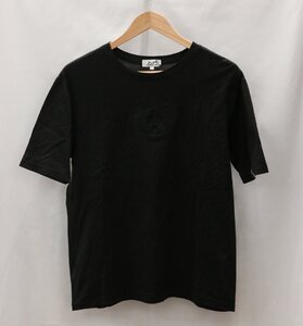 【美品】HERMES エルメス Tシャツ コットン100％ ロゴ入り ブラック 黒 レディース トップス 半袖 サイズL イタリア製【漂亮】