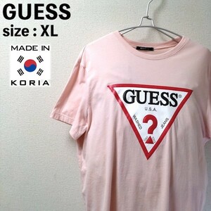 GUESS ゲス ビッグプリントロゴ 半袖 Tシャツ XL ピンク プリントTシャツ ビッグサイズ オーバーサイズ ビッグシルエット ゆるだぼ