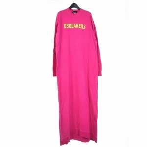 ディースクエアード DSQUARED2 Dress with logo ドレス ワンピース ロング フロント ロゴ プリント クルーネック 長袖 XS ピンク S75CV0559