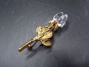 ■美品■ SWAROVSKI スワロフスキー クリスタル フラワー ブローチ バッジ バッヂ アクセサリー レディース ゴールド系 DE2416