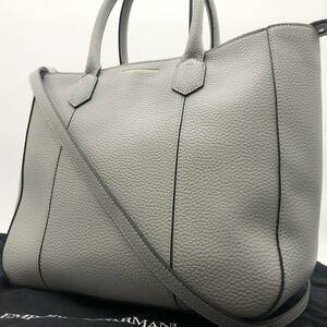 1円【未使用】EMPORIO ARMANI エンポリオアルマーニ ビジネス トートバッグ ショルダー 斜め掛け A4 2way メンズ レザー シボ革 グレー