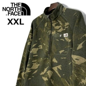 1円～!売切!【正規新品】THE NORTH FACE PRINT GORDON LYONS 1/4ZIP フリース プルオーバー US限定 ロゴパッチ(XXL)カーキ 迷彩柄181024-40