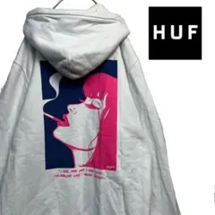 HUF ハフ　プルオーバーパーカー　白　ワンポイントロゴ　バックプリント