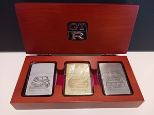 スカイラインGT-Rヒストリー豪華木箱３点入りジッポー未開封(X)1994年ビンテージマルボロMarlboro スターリングハーレー SKYLINE zippo