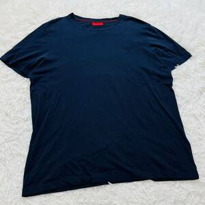 【極美品/希少XL】HUGO BOSS ヒューゴボス 半袖Tシャツ ロゴ刺繍 ネイビー 赤タグ XL相当