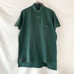 90s ナイガイ Polo by Ralph Lauren ラルフローレン 鹿の子 ポロシャツ グリーン 深緑 M ヴィンテージ 裾ポニー 希少 BIG SHIRT ビッグポロ