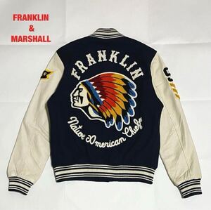 【人気】FRANKLIN&MARSHALL　フランクリンマーシャル　スタジャン　豚革レザー　袖デザイン　ワッペン　インディアン　刺繍　ワッペン