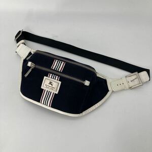 (B16) 希少 BURBERRY BLACK LABEL バーバリーブラックレーベル ボディバッグ ウエストバッグ ストライプ ミニバッグ ブラックネイビー