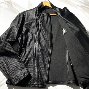 極美品/2way●アルマーニ コレツォーニ【ワッフル ラムレザー】ダブルライダースジャケット レザージャケット ARMANI COLLEZIONI 黒 羊革