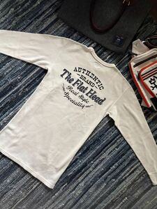 超美品 定価12,100円 日本製 THE FLAT HEAD フラットヘッド クルーネック ワッフルサーマル ロゴ 長袖Tシャツ 高品質コットン size40(L) 