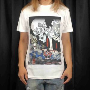 新品 ビッグ プリント 歌川国芳 相馬の古内裏 ドクロ 骸骨 ガイコツ 浮世絵 和柄 Tシャツ S M L XL オーバーサイズ XXL~5XL ロンT パーカー