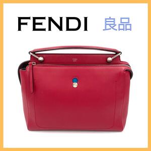 FENDI フェンディ ドットコム ハンドバッグ ショルダーバッグ レディース レッド 2way レザー バッグインバッグ シルバー金具